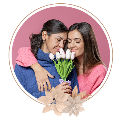 Daughter wish mothers day her mother with flower bunch