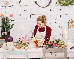 florist making bouquets for baby shower