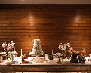 wedding cake and desert on the table