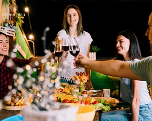 Guests toasting wine at a party